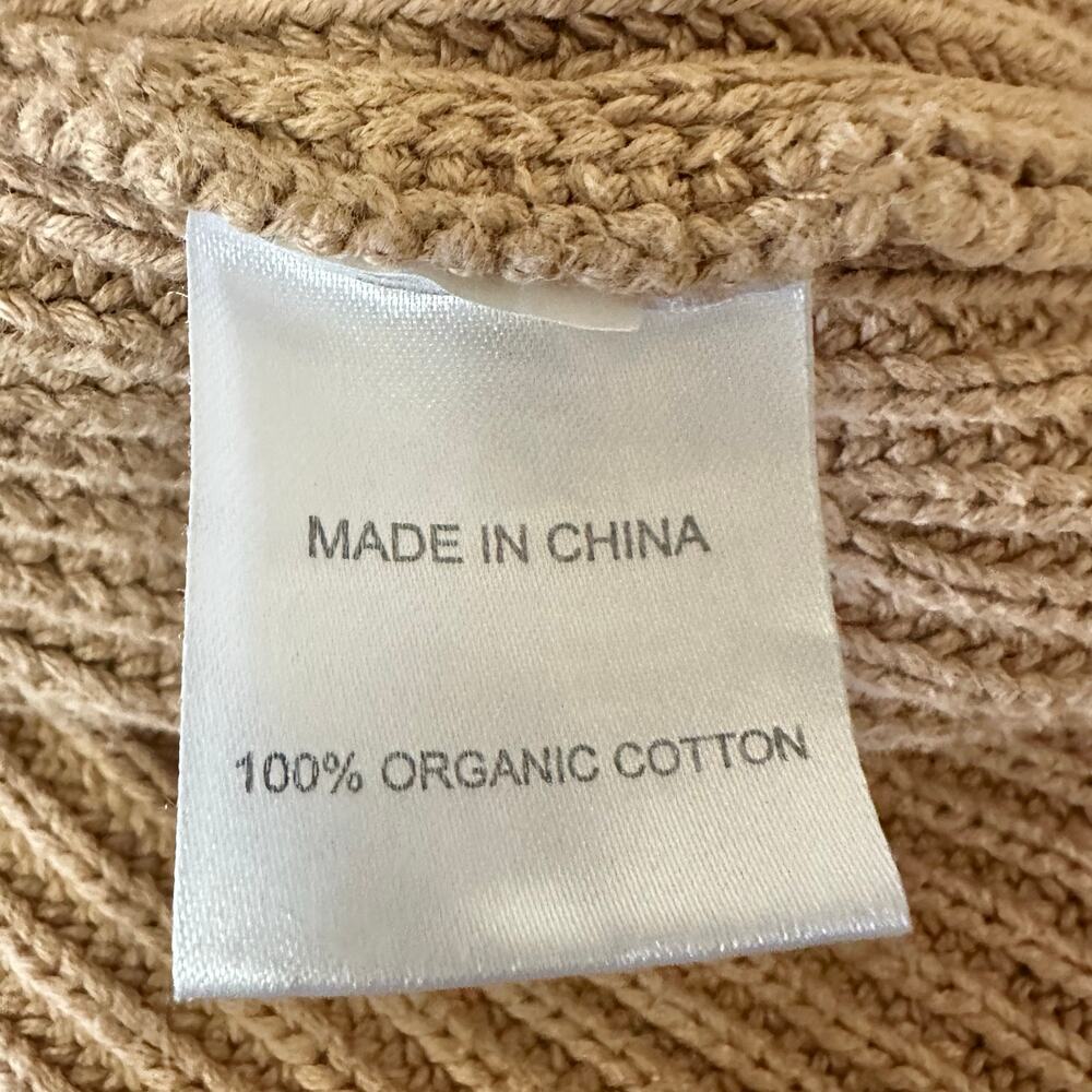 QUINCE 100% Organic Cotton Fisherman Crew Sweater Camel Large EUC - Picture 7 of 8